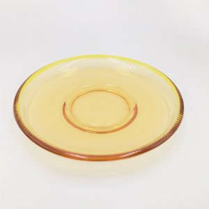 Vintage AKRO AGATE Miniature Stippled Band Topaz Pressed Glass Toy Teacup and Saucer Set, Circa 1935