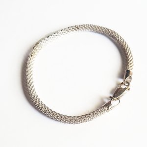 Sterling Silver 925 Italy Fine Mesh Rolled Tube Chain Bracelet, Gift for her
