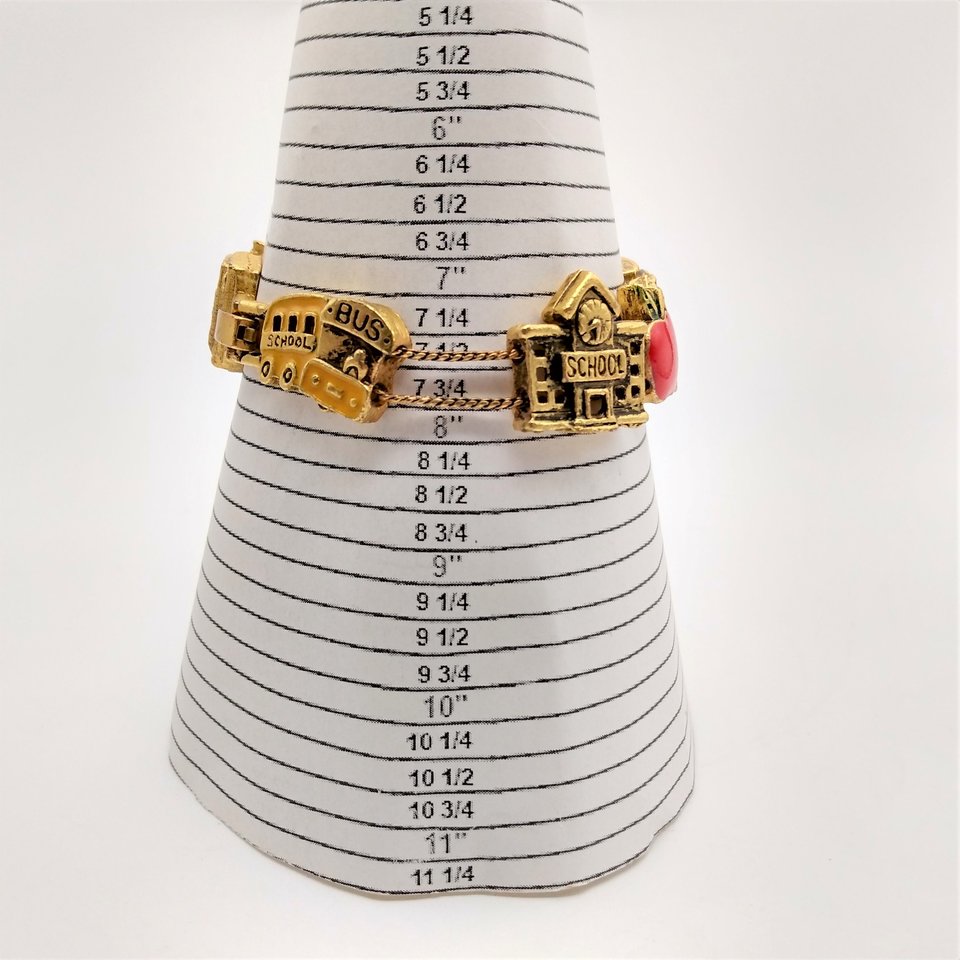 Vintage Matte Yellow Gold Tone School Days Slide Charm Bracelet