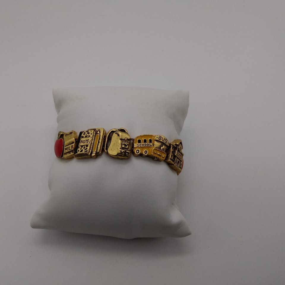 Vintage Matte Yellow Gold Tone School Days Slide Charm Bracelet