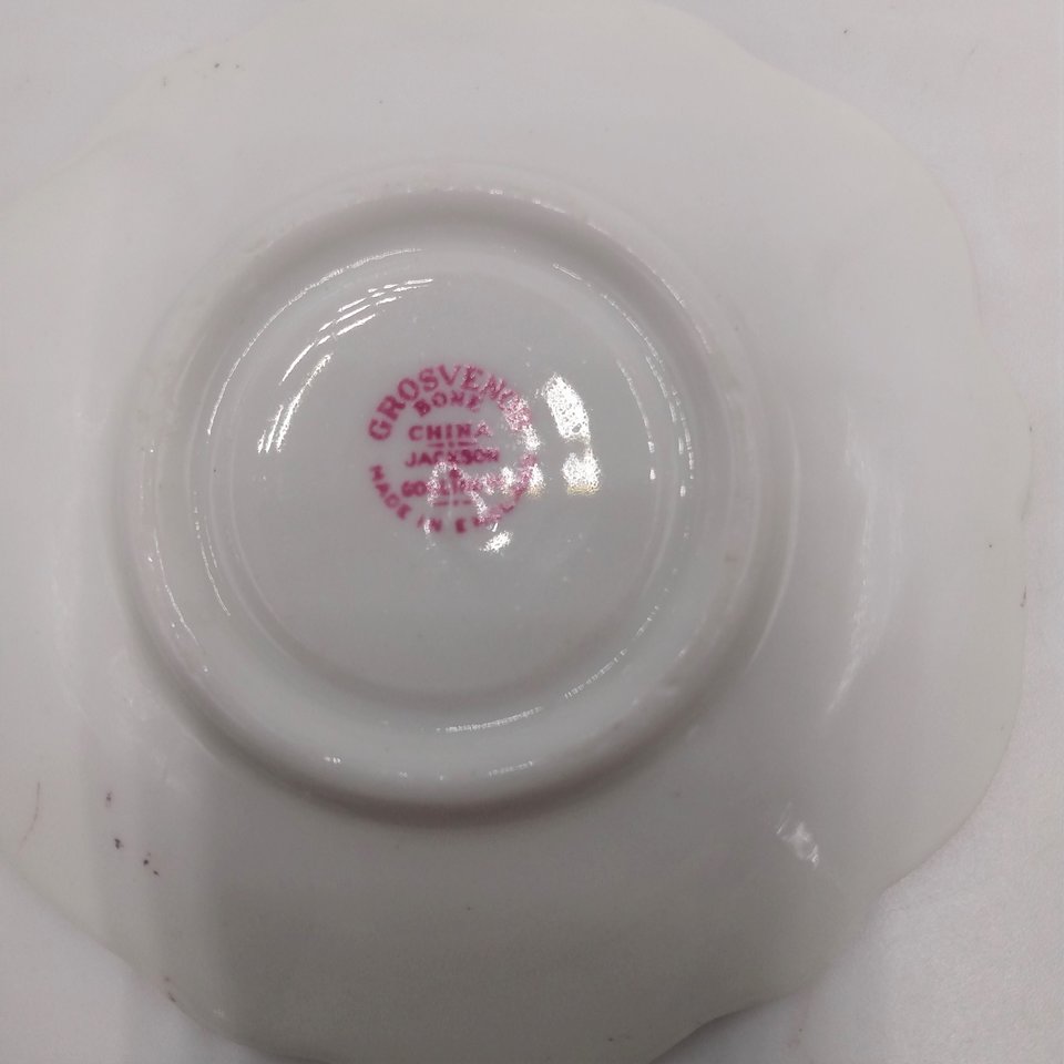 Grosvenor Miniature Demitasse Pink Floral Rose and Forget Me Not, Bone China Teacup and Saucer Set