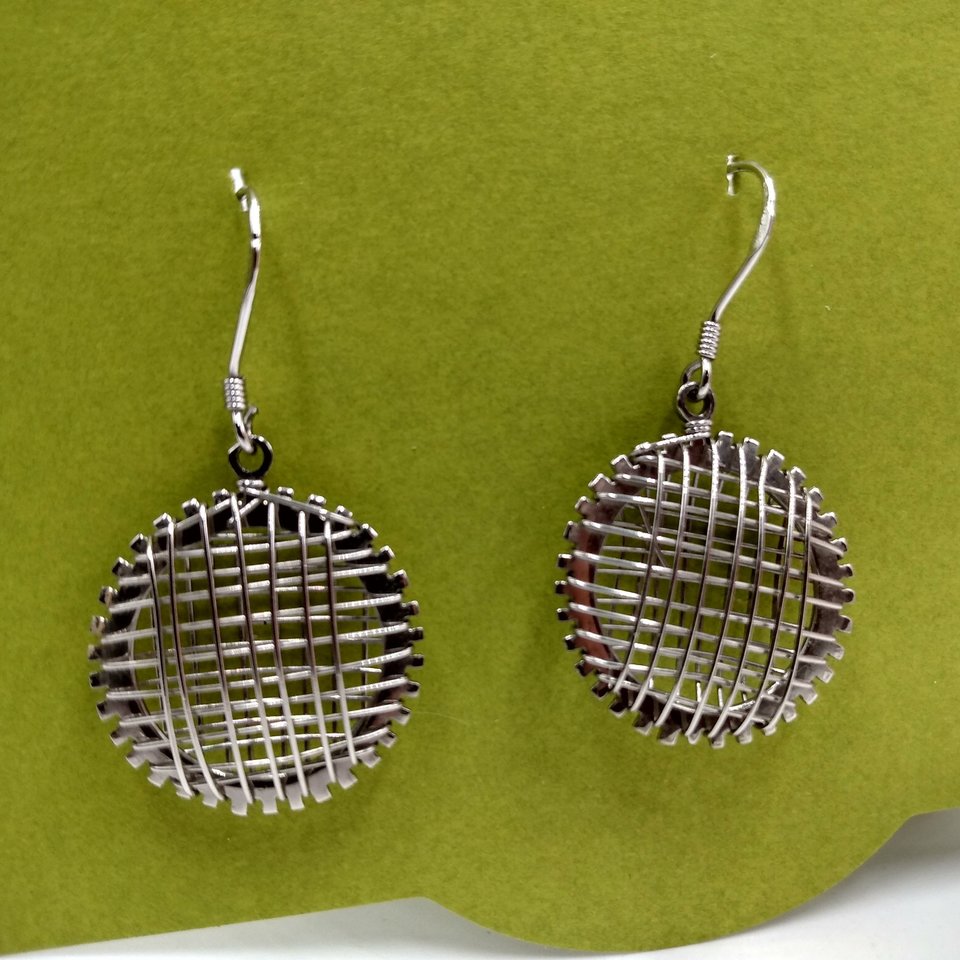 Vintage 925 Sterling Silver Weave Dangle Earrings and Matching Ring (size 6.5 ), Great Gift