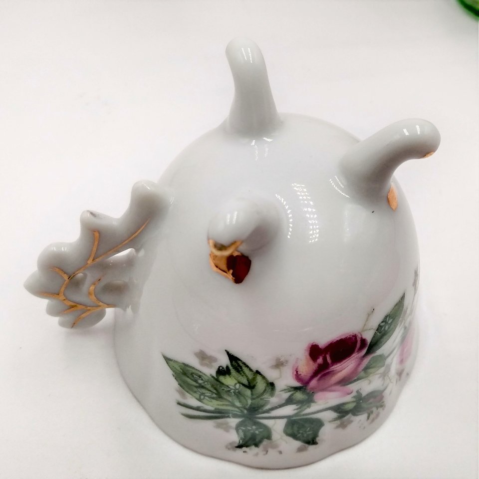 Vintage Porcelain Rosebuds  Three Footed Demitasse Teacup and Saucer Set