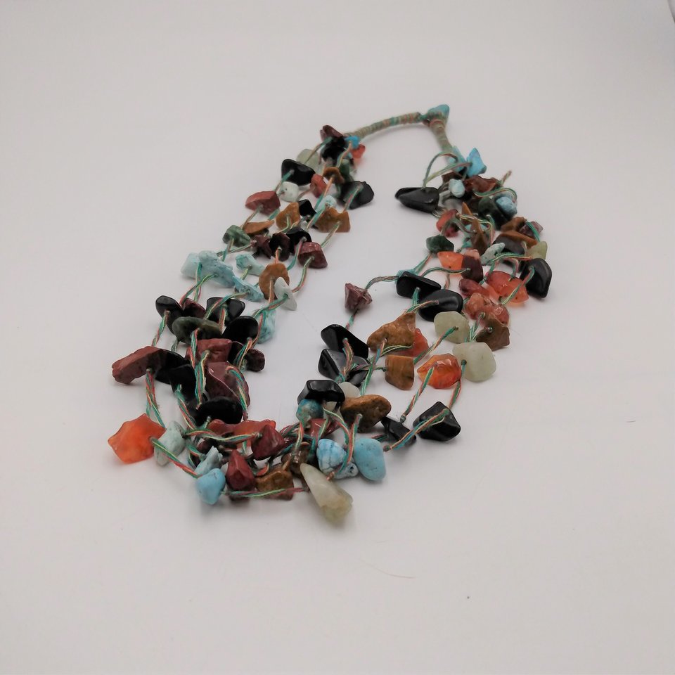 Native American Multi Strand Natural Gemstone Chip Southwestern Necklace, Vintage