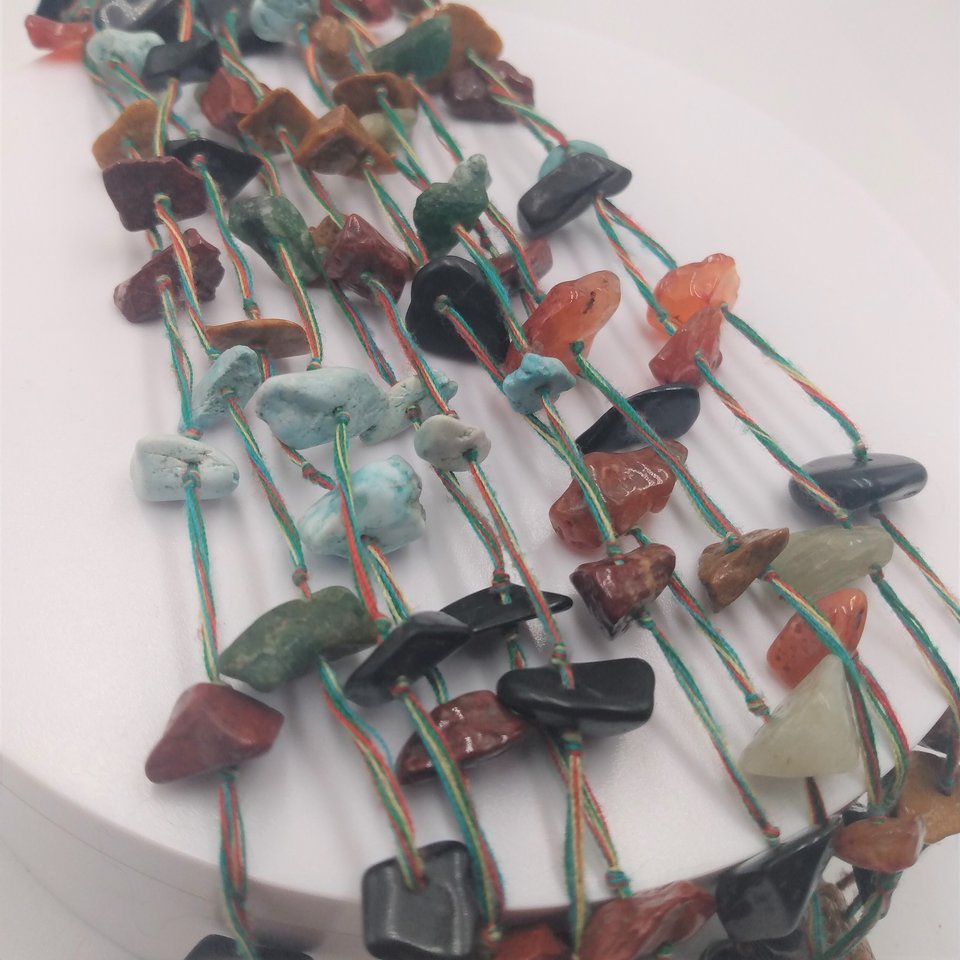 Native American Multi Strand Natural Gemstone Chip Southwestern Necklace, Vintage