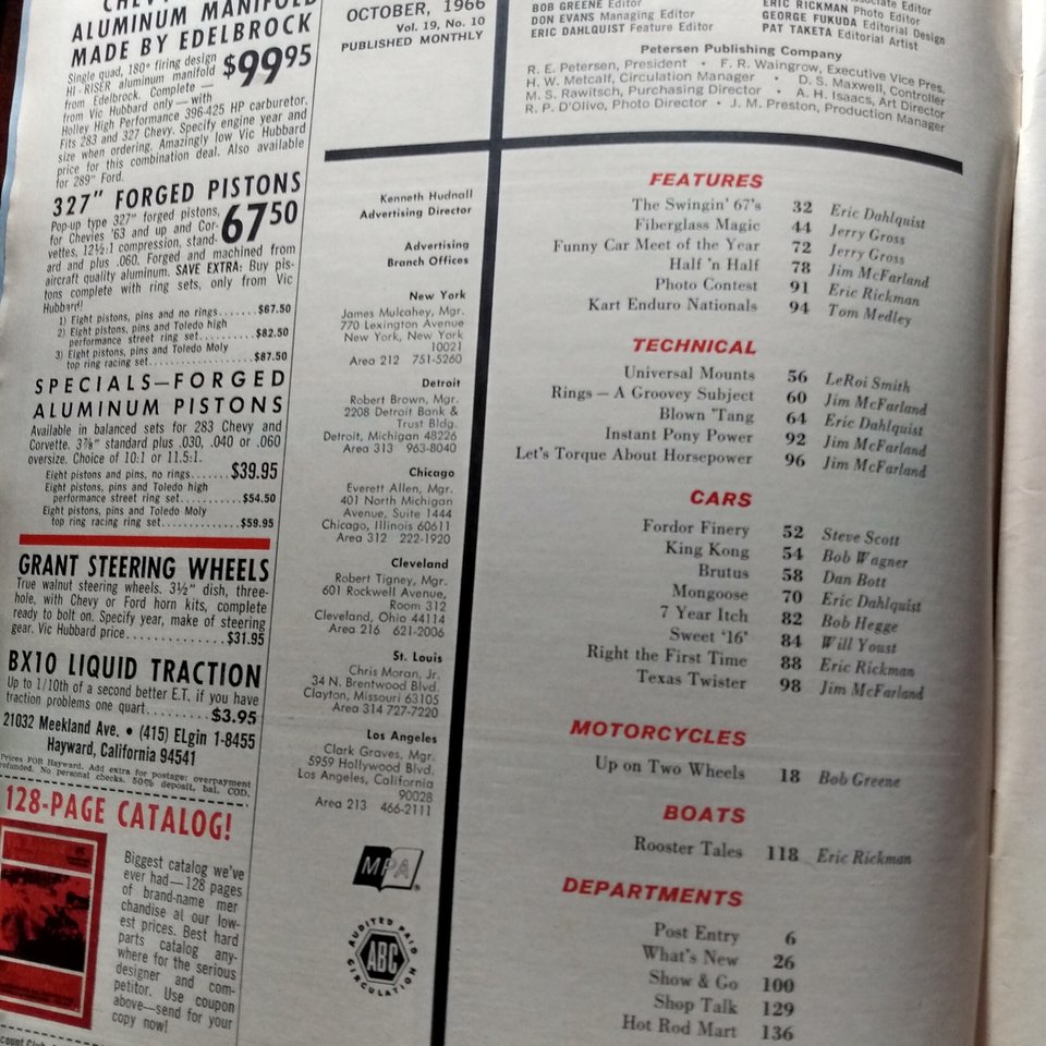 HOT ROD October 1966 Vintage Magazine, Great gift for Dad and Grampa. Original price 50 cents!!!