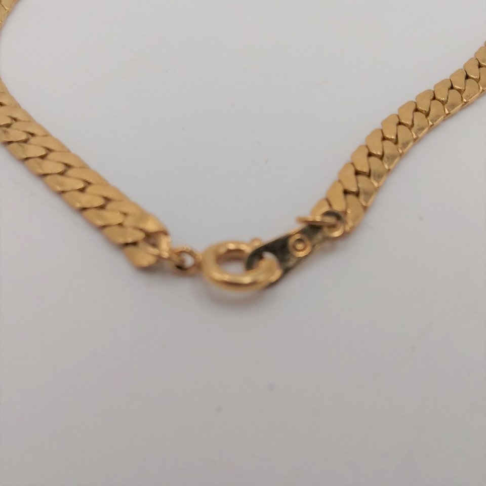 Smart Vintage Gold Tone and Navy Blue Enamel Statement Herringbone Chain Necklace and Earrings Set, Avon