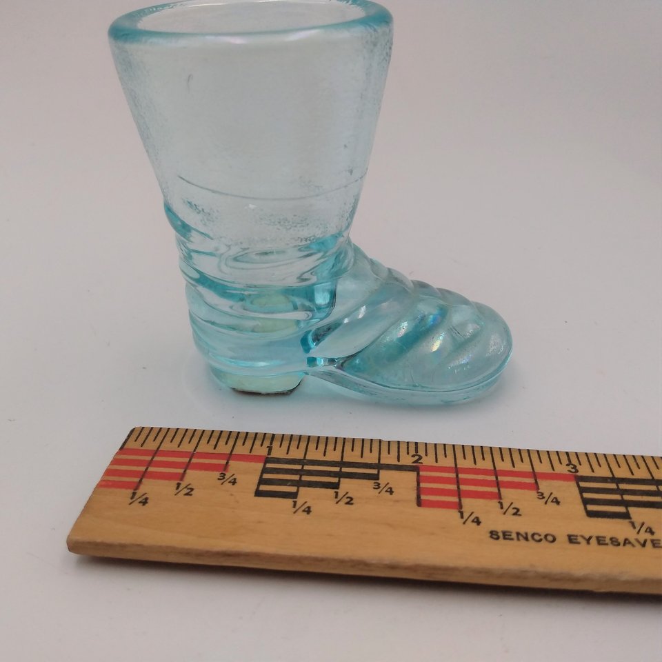 Vintage Light Blue Pressed Glass Boot Toothpick Holder or Shot Glass