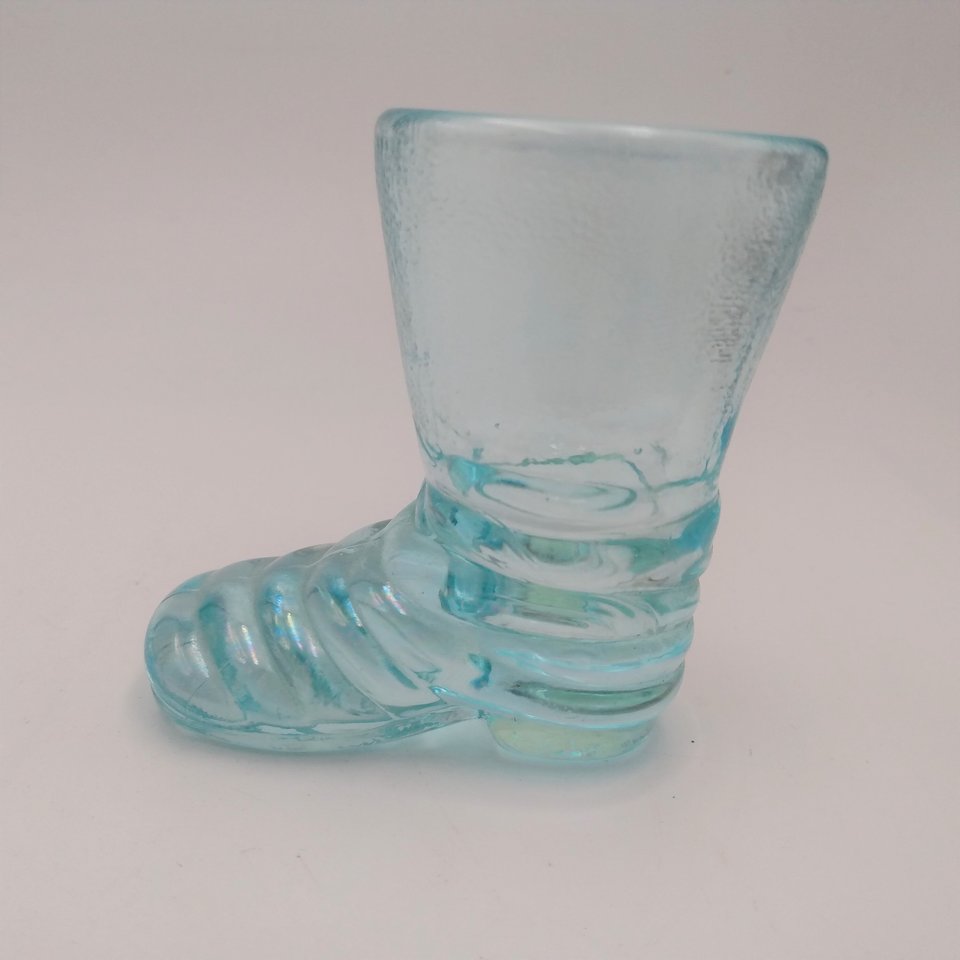 Vintage Light Blue Pressed Glass Boot Toothpick Holder or Shot Glass