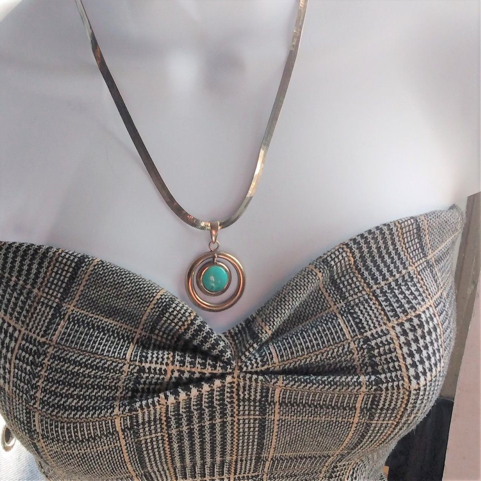 Sterling Silver and Genuine Turquoise Pendant with a Silver Tone Herringbone Chain