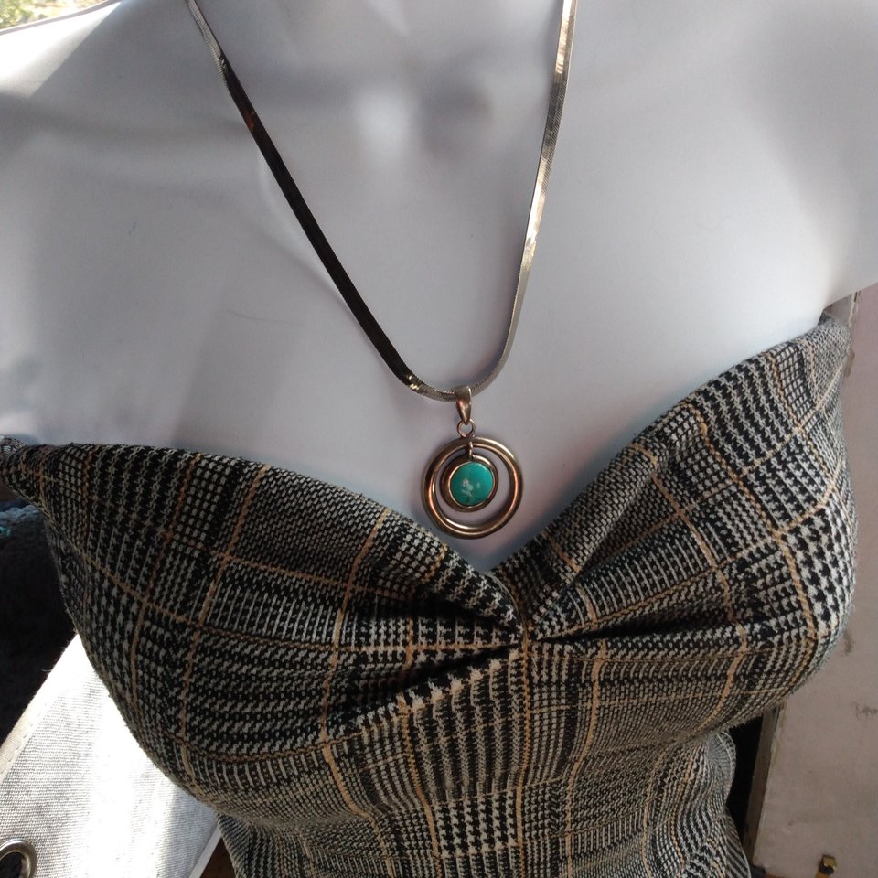 Sterling Silver and Genuine Turquoise Pendant with a Silver Tone Herringbone Chain