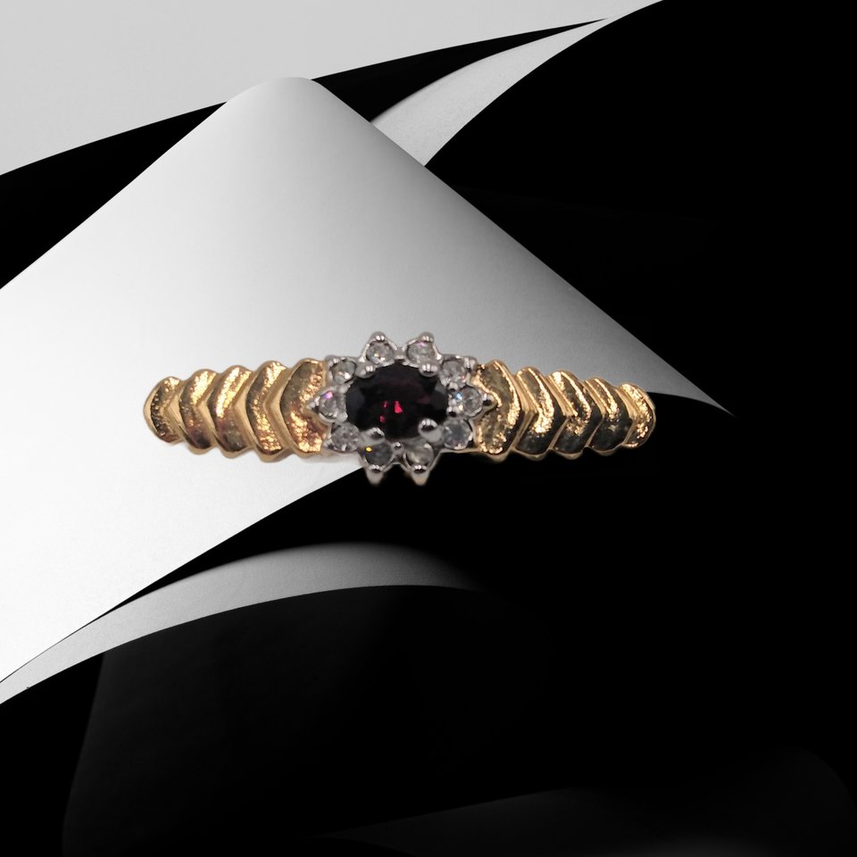 Vintage Gold Plated and Simulated Garnet and Rhinestones Bar Pin Brooch