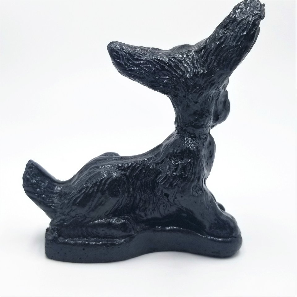 Vintage Carved Coal Scottish Terrier Dog Figurine, with Green Rhinestone Eyes