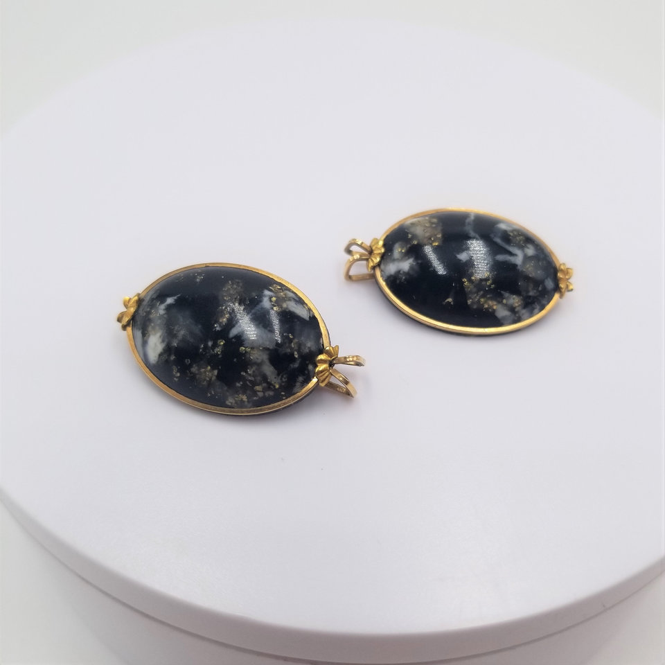 Sophisticated Vintage Hillcraft Gold Tone and Marbled Lucite Slide Clip Earrings