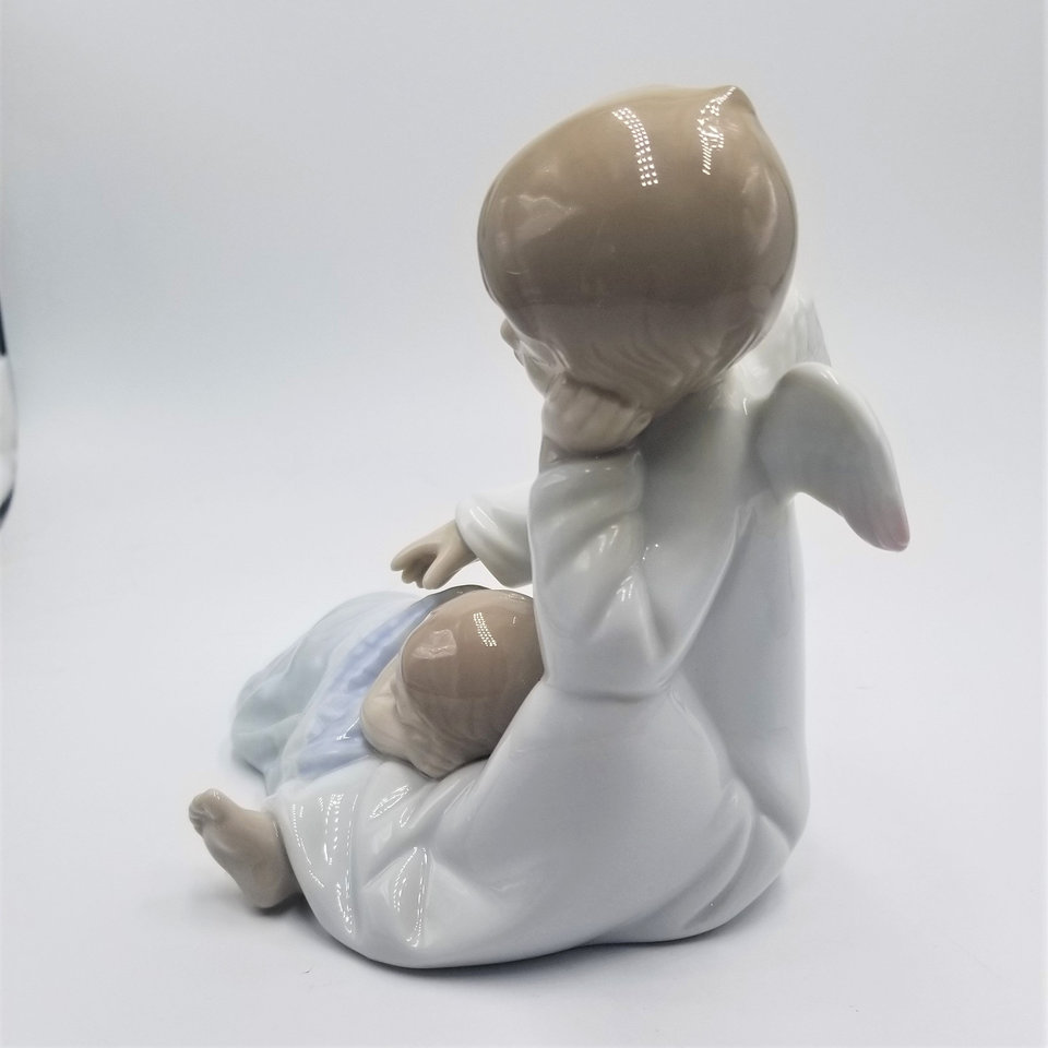 Lladró "My Guardian Angel" Vintage Porcelain Figurine, Highly Collectable,Blue Boy blanket, Made in Spain