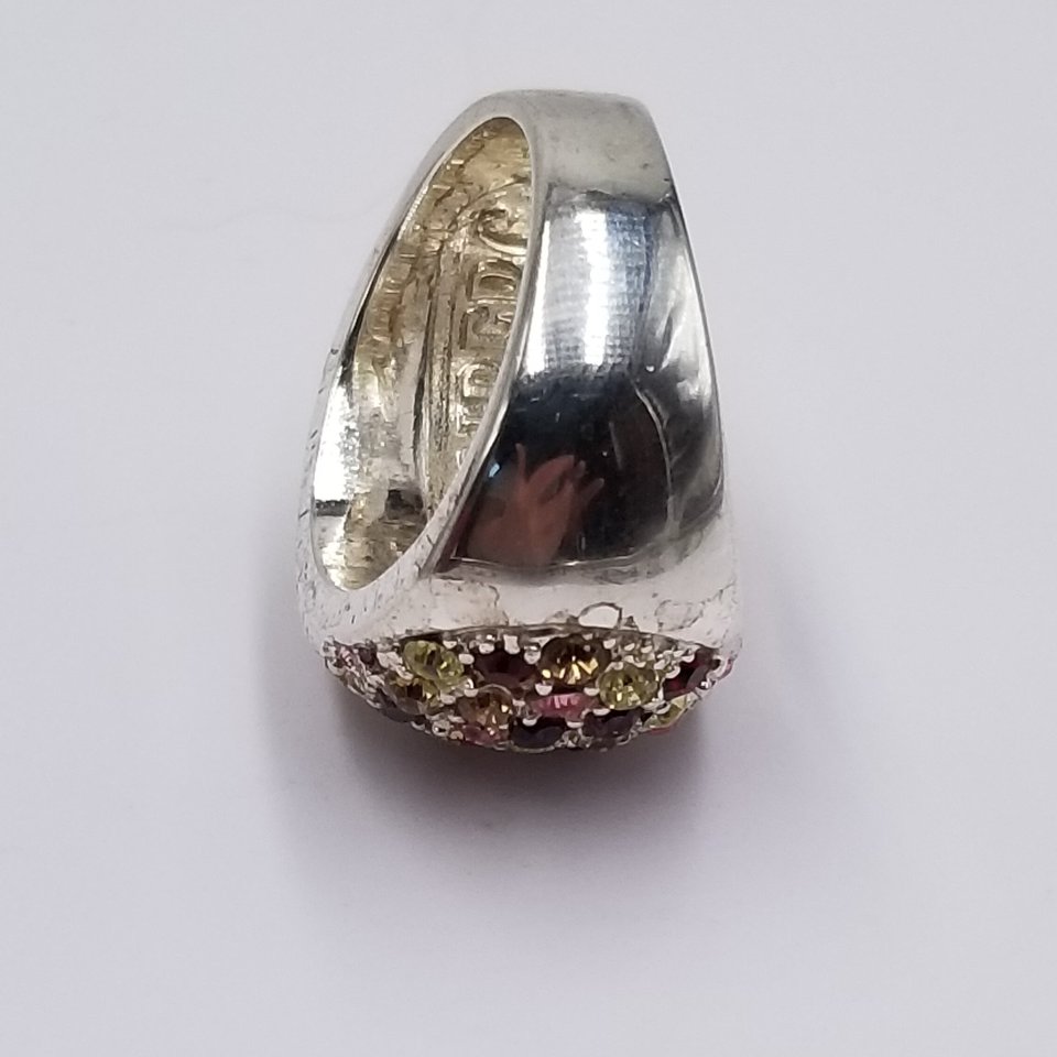 Erica Anenberg Silver Tone Multi-Color Crystals Cluster Fashion Ring, Size 8