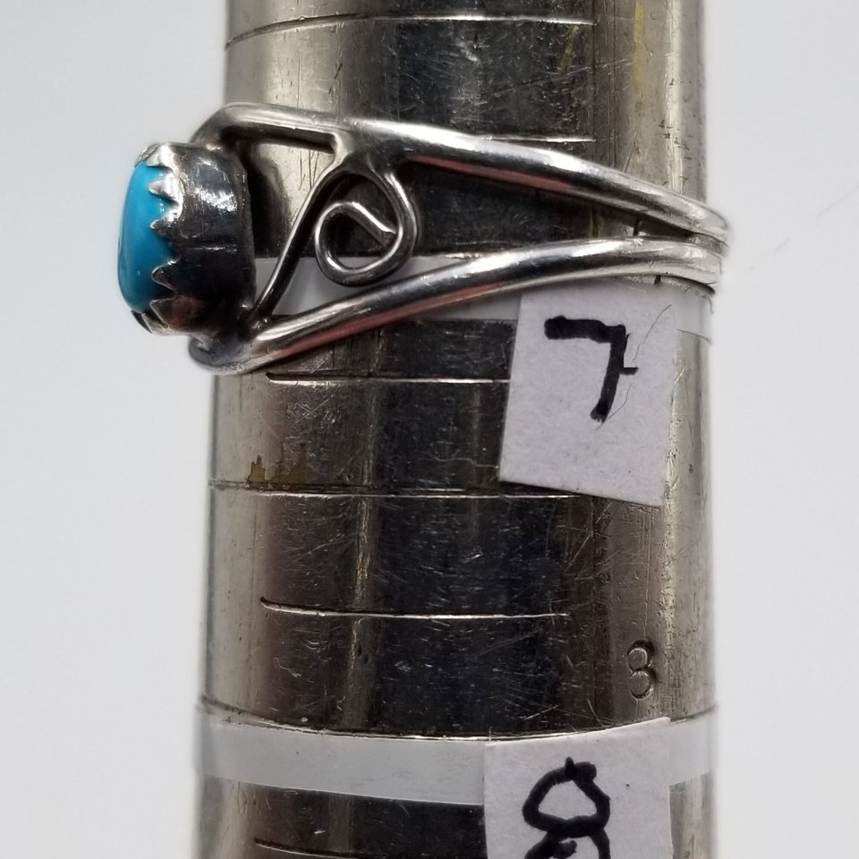 Vintage Southwestern Sterling Silver Swirls Turquoise Ring Size 7