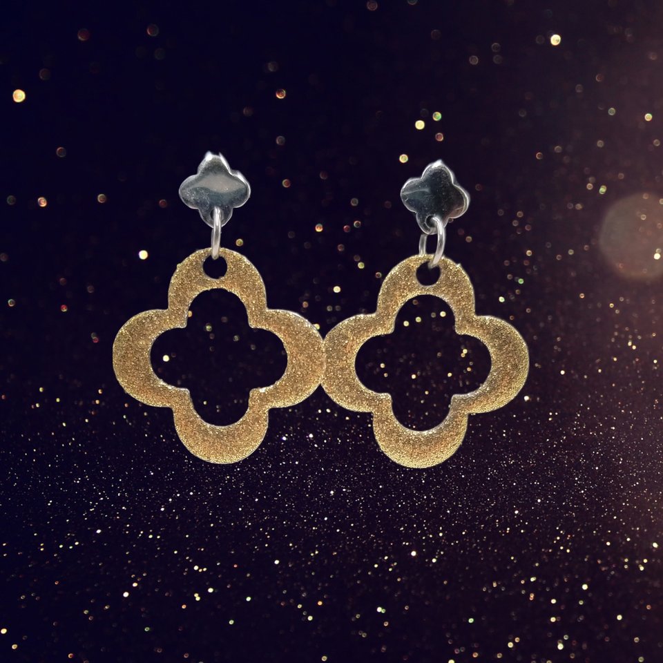 Milor Stainless Steel and Gold Glitter Ring and Dangling Earrings Set, Vintage,  Size 6.5