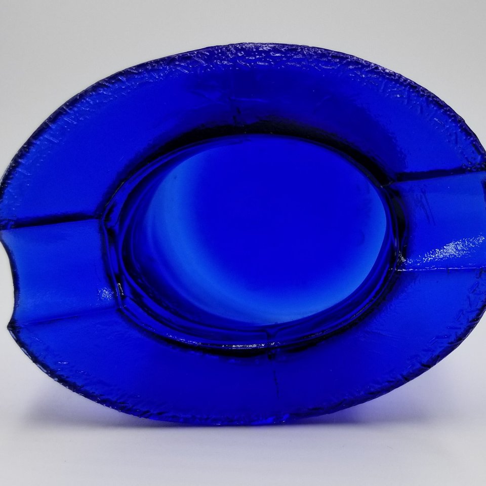 Vintage Cobalt Blue Glass Lowell Hand Cream Deodorant Blue Gem Cream Top Hat Ashtray