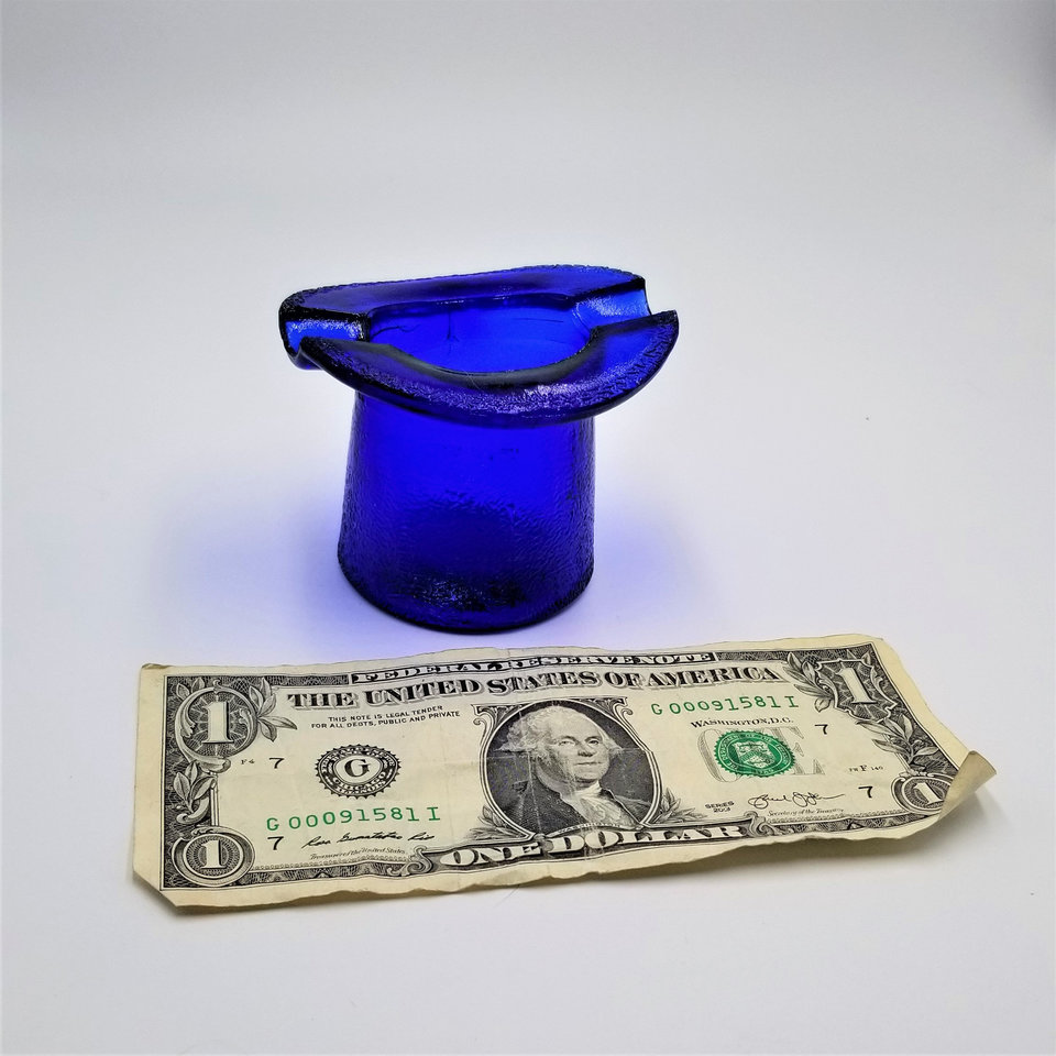 Vintage Cobalt Blue Glass Lowell Hand Cream Deodorant Blue Gem Cream Top Hat Ashtray