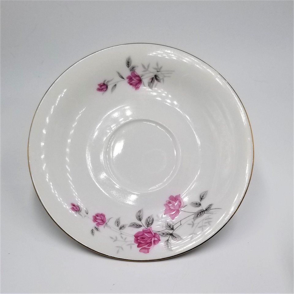 Vintage White with Pink Roses Teacup and Saucer Set, Made in China, Mother's Day Gift