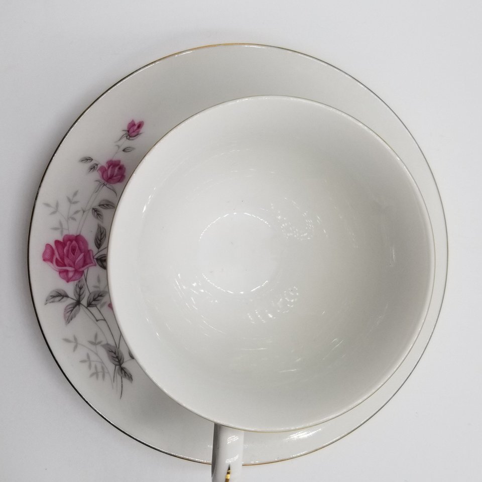Vintage White with Pink Roses Teacup and Saucer Set, Made in China, Mother's Day Gift