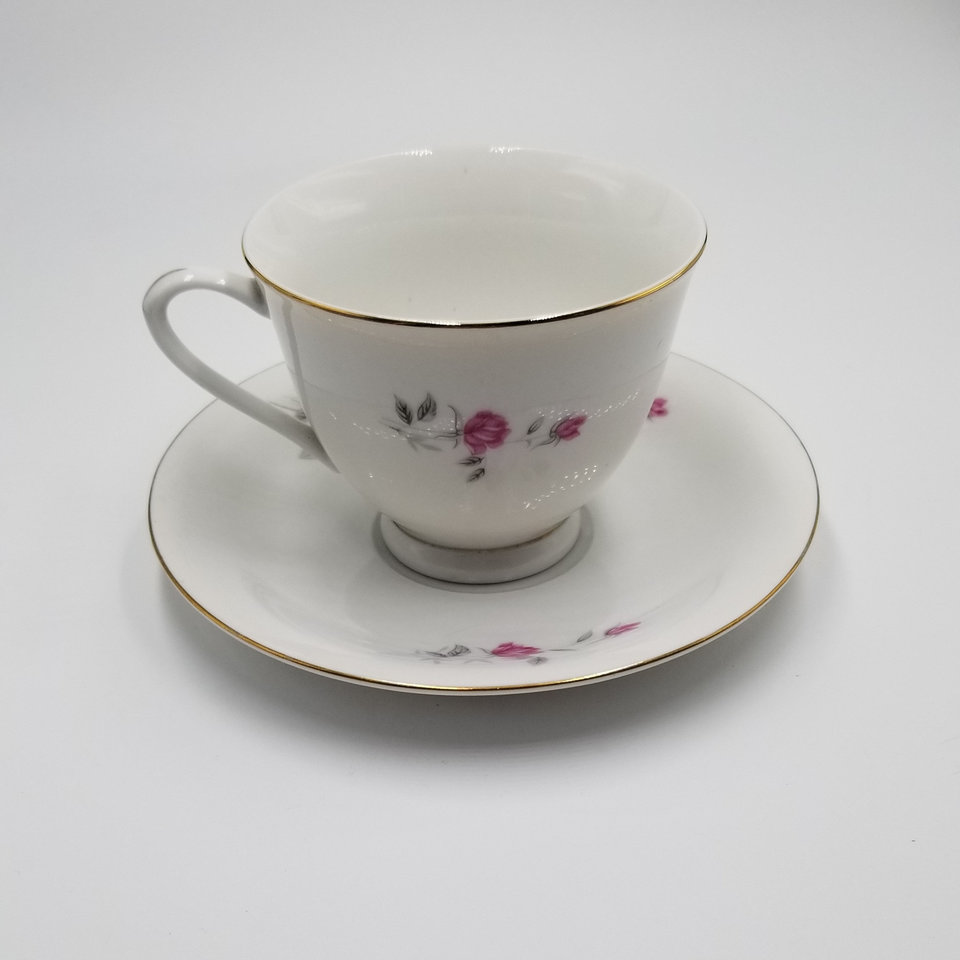 Vintage White with Pink Roses Teacup and Saucer Set, Made in China, Mother's Day Gift