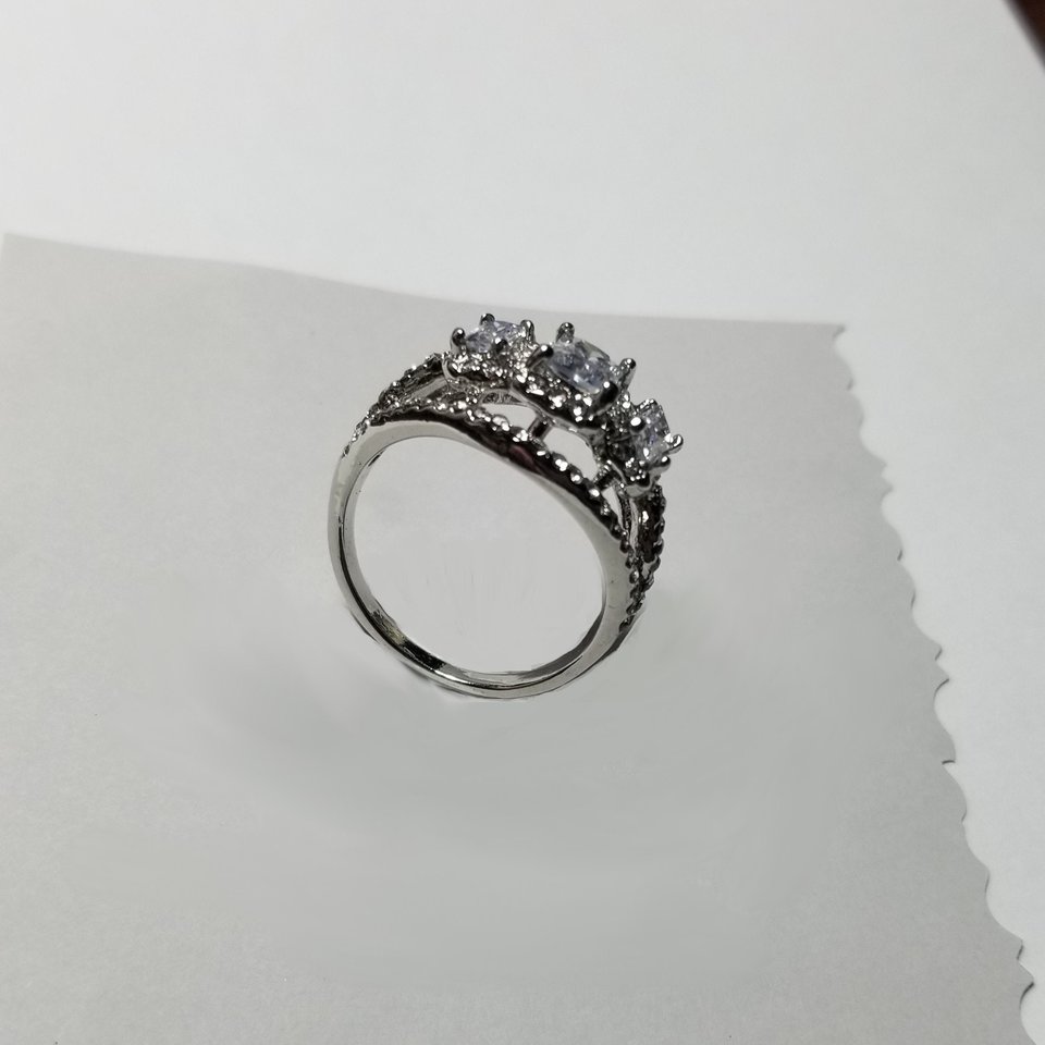 Sparkling Fashion 3 Stone Halo Silver Tone Cubic Zirconia Solitaire Ring, Size 11