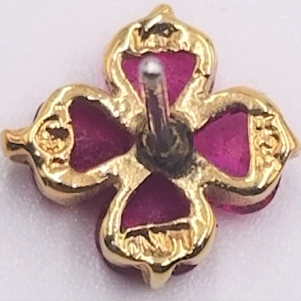Red Lab Created Ruby Color Jewel Flower Vermeil Stud Post Pierced Earrings, July Birthstone, Gift for Her