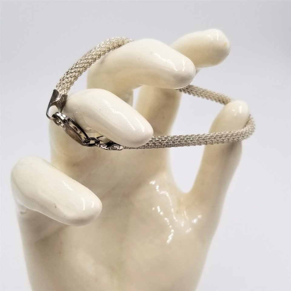 Sterling Silver 925 Italy Fine Mesh Rolled Tube Chain Bracelet, Gift for her