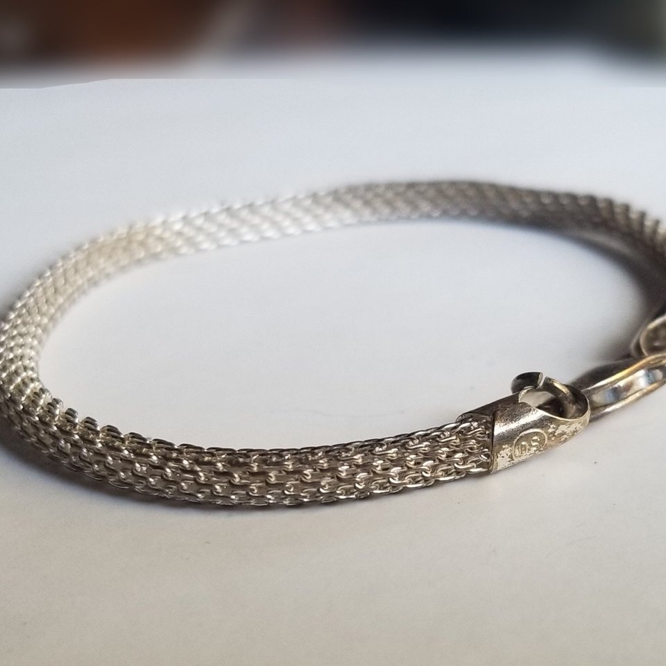 Sterling Silver 925 Italy Fine Mesh Rolled Tube Chain Bracelet, Gift for her