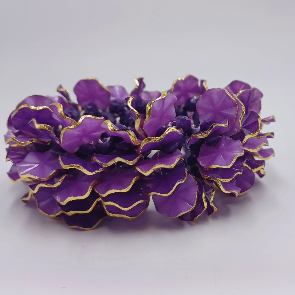Hong Kong Purple Petal Vintage  Bracelet and Earrings Jewelry Set