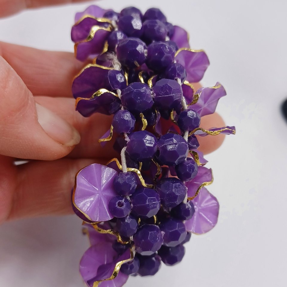 Hong Kong Purple Petal Vintage  Bracelet and Earrings Jewelry Set