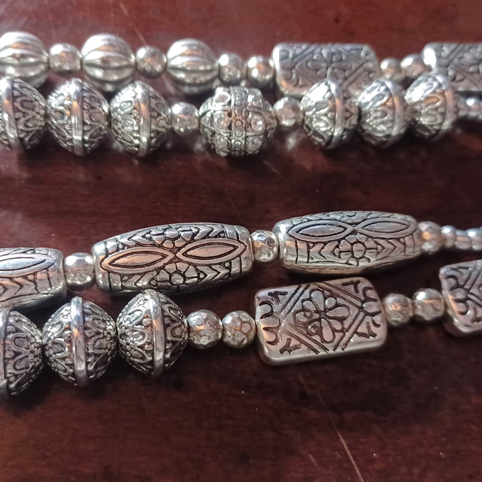 CHICO's Super Long Silver Tone Beaded 2 Strand Beaded Necklace, Southwestern