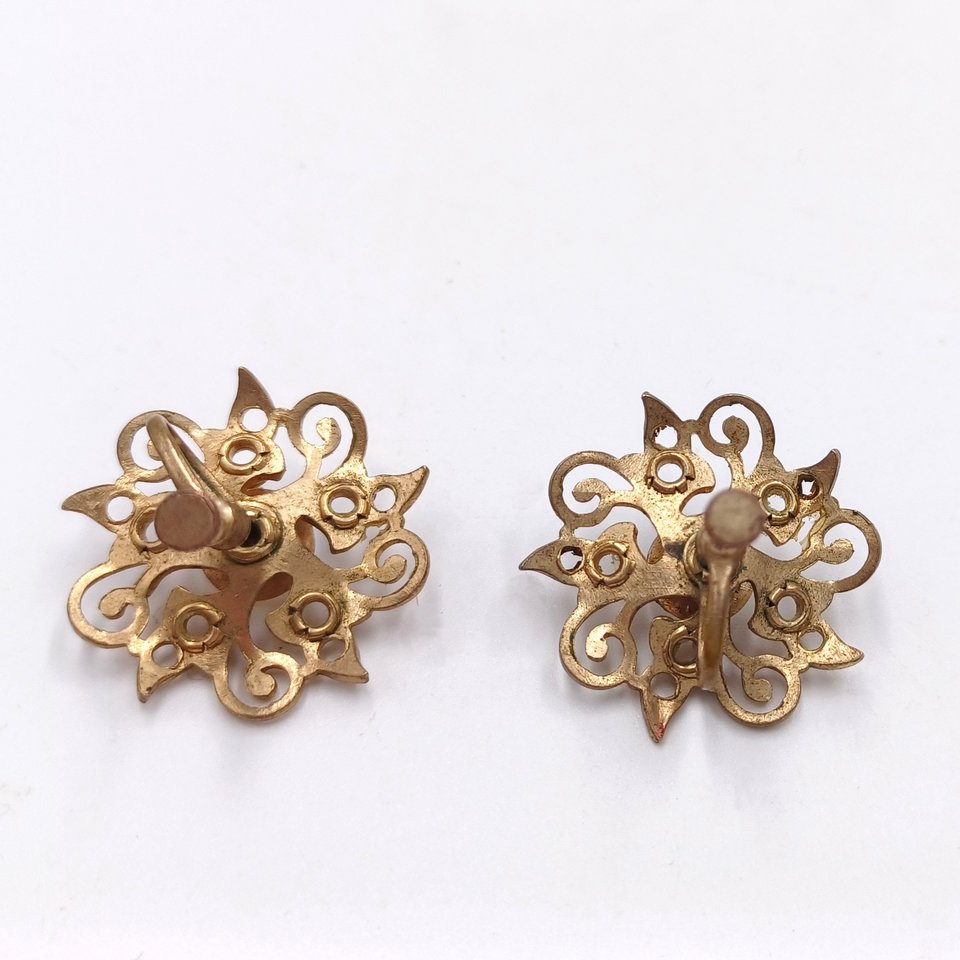 2 Pairs of Vintage Gold Tone and Rhinestones Screw Back Earrings Lot