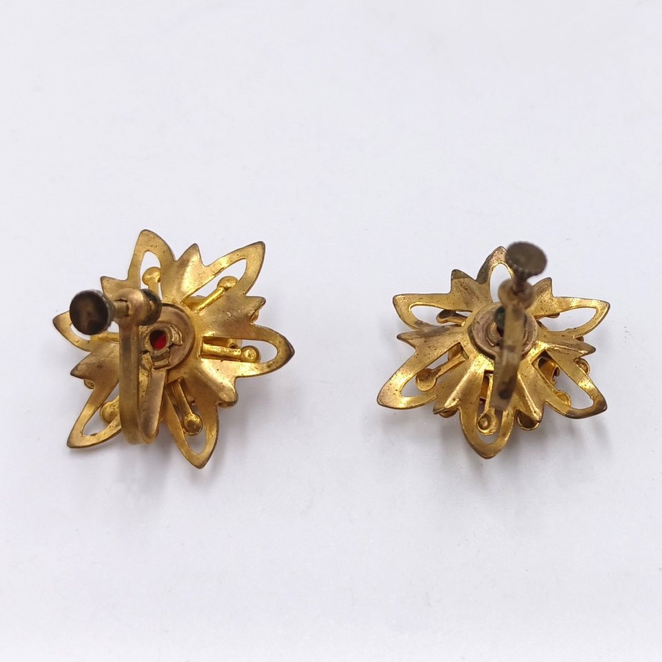 2 Pairs of Vintage Gold Tone and Rhinestones Screw Back Earrings Lot