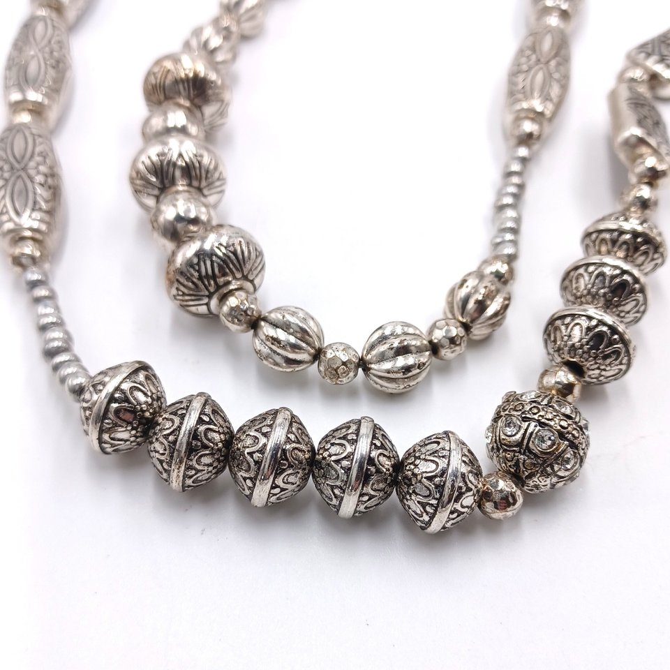 CHICO's Super Long Silver Tone Beaded 2 Strand Beaded Necklace, Southwestern