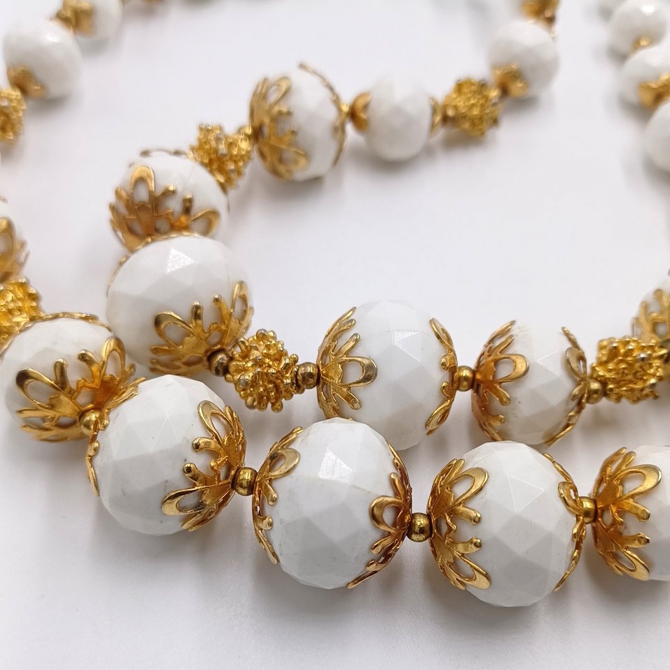 Vintage Deauville Gold Tone and White Multi-strand Necklace