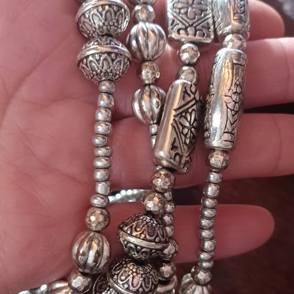 CHICO's Super Long Silver Tone Beaded 2 Strand Beaded Necklace, Southwestern