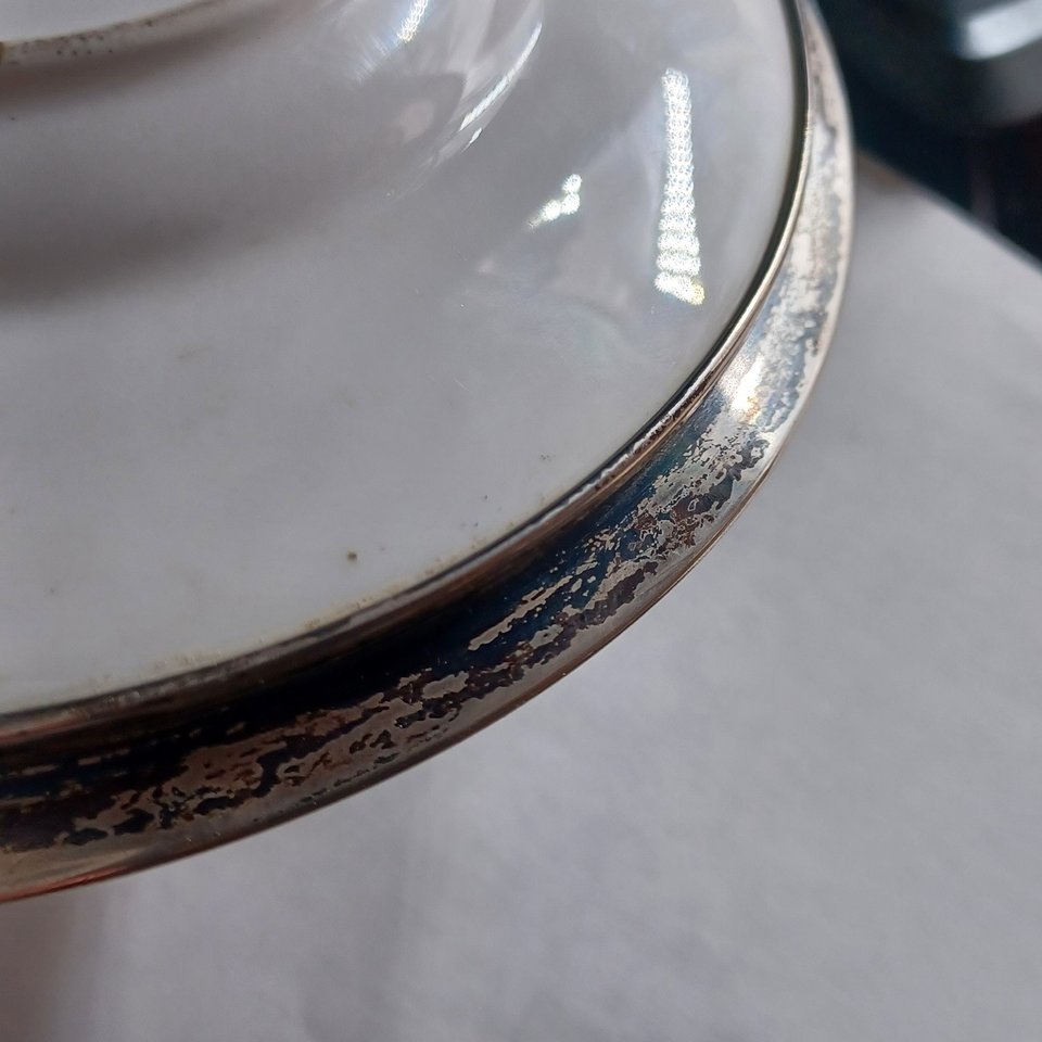 Antique Mintons Rose Pattern Sterling Silver Edge Dessert Plate