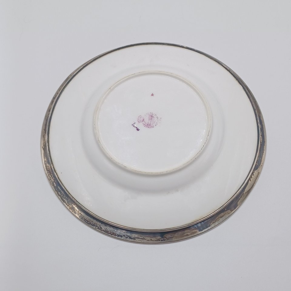 Antique Mintons Rose Pattern Sterling Silver Edge Dessert Plate