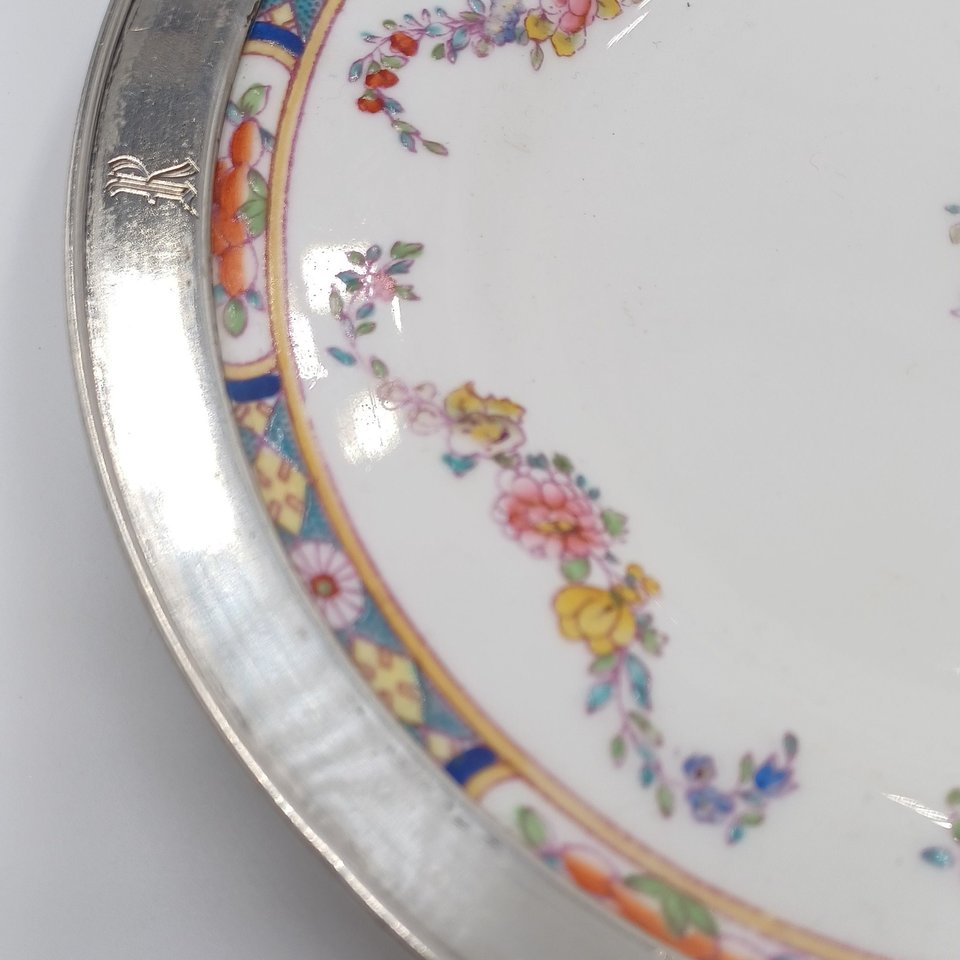 Antique Mintons Rose Pattern Sterling Silver Edge Dessert Plate