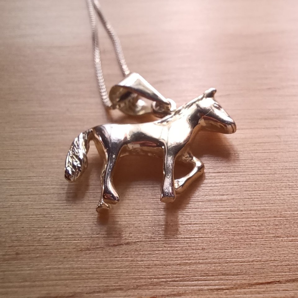 Vintage Sterling Silver Figural Horse Pendant and  Sterling Box Chain Necklace
