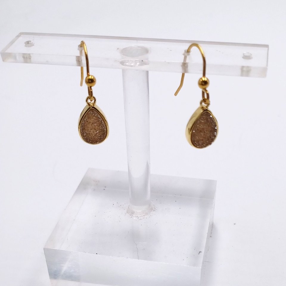 Vintage Sparkly Druzy Gold Tone Dangle Earrings