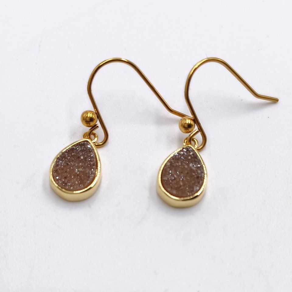 Vintage Sparkly Druzy Gold Tone Dangle Earrings