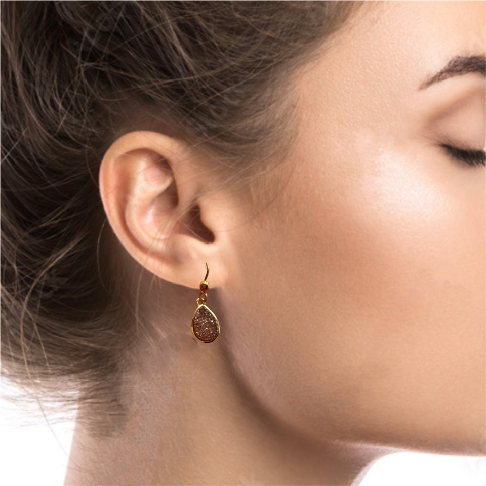 Vintage Sparkly Druzy Gold Tone Dangle Earrings
