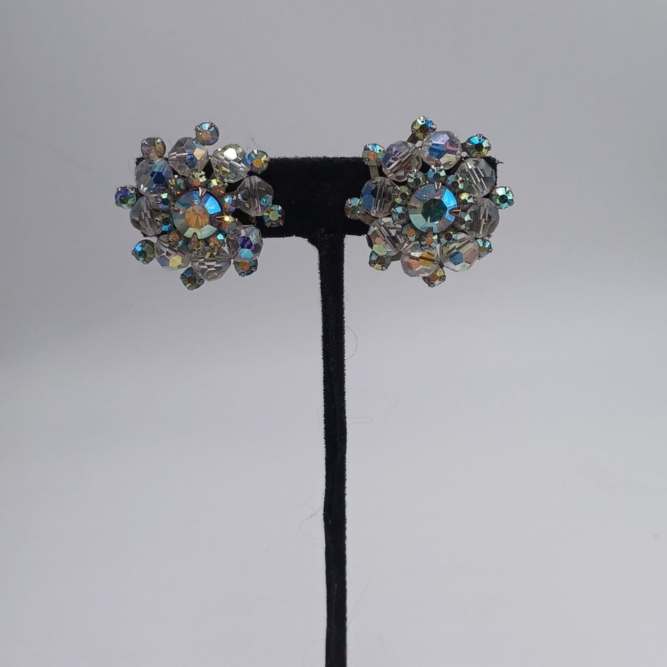 Beautiful WEISS Aurora Borealis Cluster Clip-On Earrings