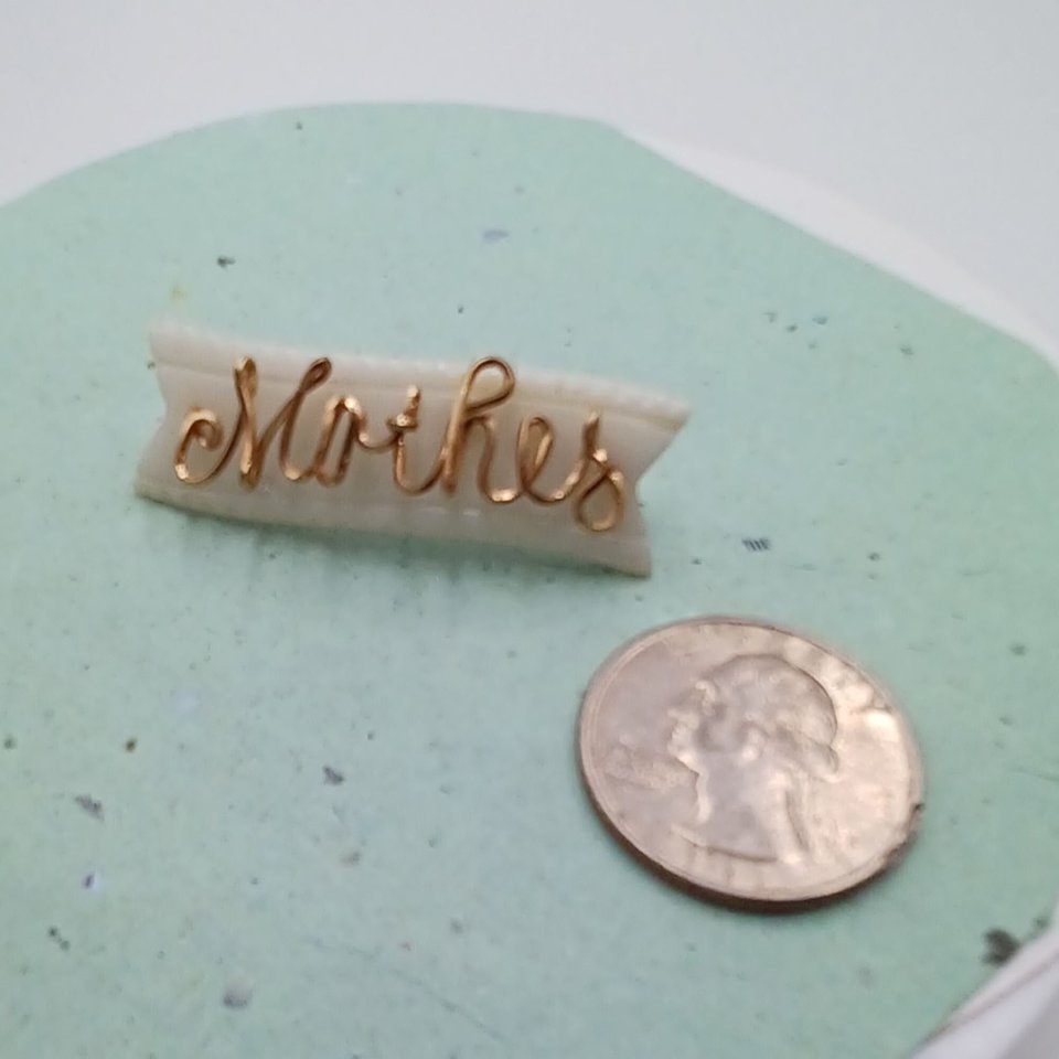 Antique Carved Mother of Pearl Banner  Cursive Wire "Mother" Brooch, Mother's Day Gift