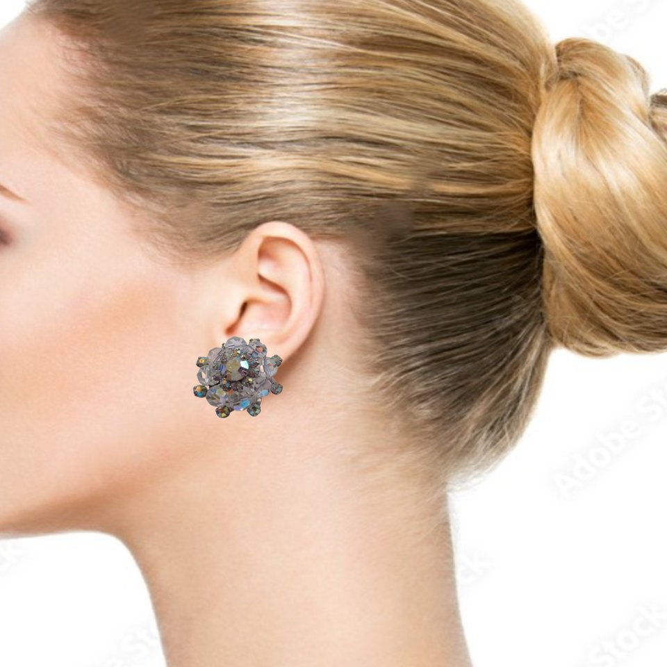 Beautiful WEISS Aurora Borealis Cluster Clip-On Earrings