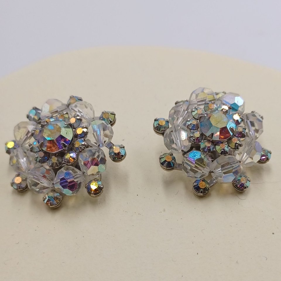 Beautiful WEISS Aurora Borealis Cluster Clip-On Earrings